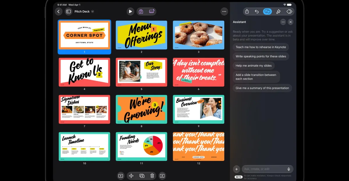 Apple thêm AI vào Pages, Keynote và Numbers